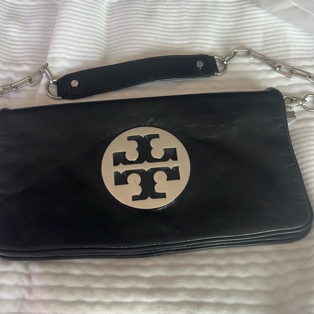 Tory Burch leather Reva flap chain clutch or shoulder bag